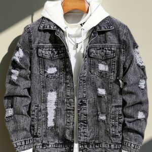 Men's Casual Street Style, with Ripped Details, Comfortable and Versatile, Suitable Casual Wear Trendy with Ripped Design, Made of Durable Snowflake Fabric