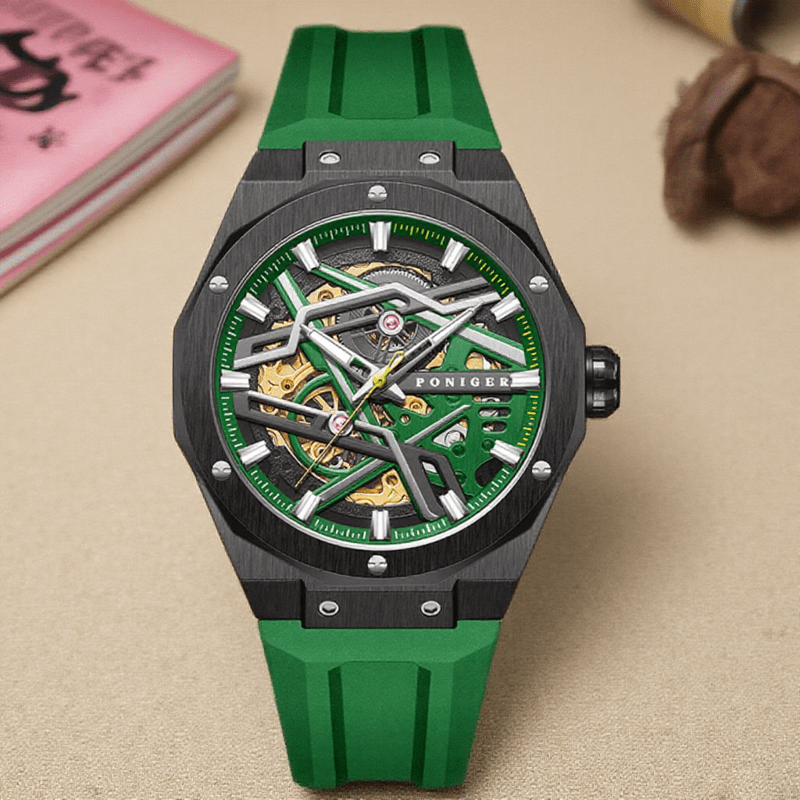 Poniger Fashionable And Casual Fully Automatic Mechanical Men'S Watch, Luxurious And Unique Hollow Design, Suitable For Parties, Sports Wear Men'S Watch, The First Choice For Gifts, Without Battery - Image 12