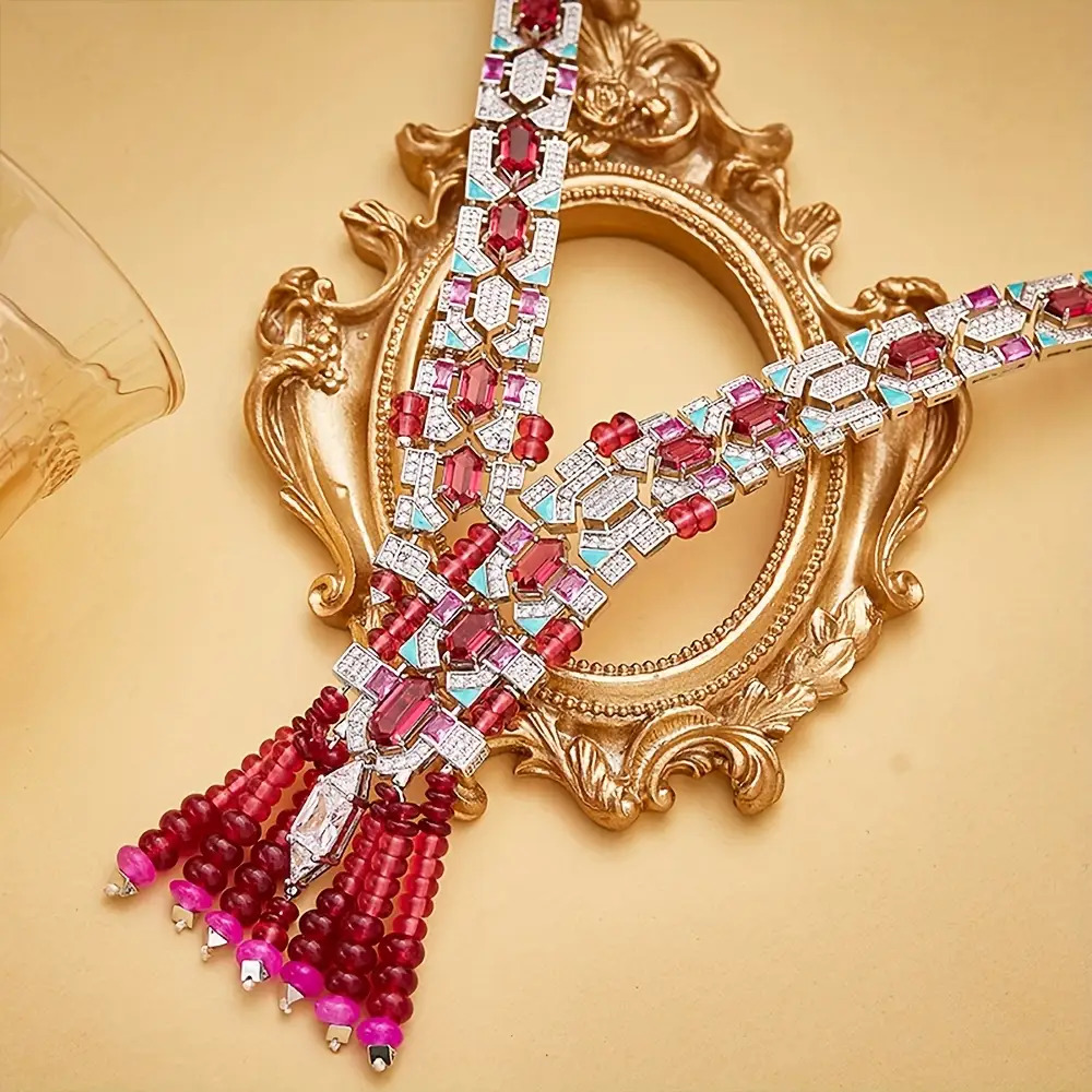 2pcs Exquisite Tassel Necklace and Earrings Set, Plated, Suitable for Daily Wear and Gifting, Party Favors, Holiday Parties, Dates, Vacations, Birthdays, Anniversaries, Valentine'S Day, Travel, Holiday Gifts, For Teenager - Image 4