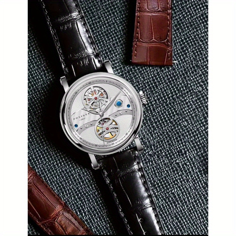 PONIGER Hollowed-out Business Luxury Brand Men's Watch, Luxury Men's Automatic Watch with Genuine Leather Strap - Image 13