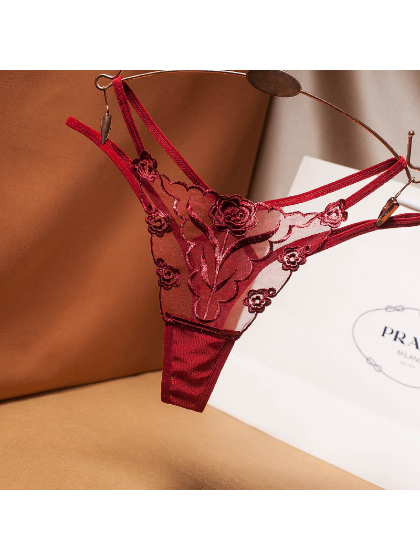 7pcs Women'S Sexy Embroidered Lace Thongs - Transparent Mesh Seamless Underwear Set, Dark Green, Black, Wine Red, White, Blue, Purple, Red, Low-Rise Design, Jacquard Pattern, Comfortable & Stylish for Casual Attire, Lingerie Set|Seamless Underwear|Embroidered Lace Detailing, Lingerie Sets for Women - Image 6