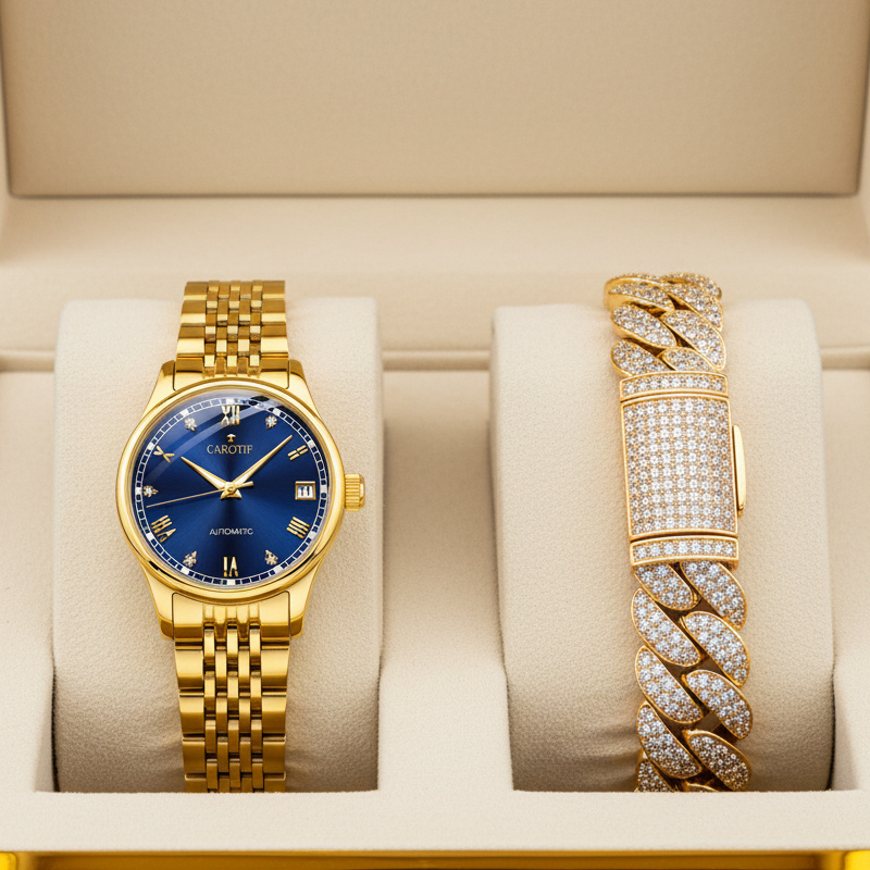 2pcs Set Women'S Yellow | College Style, Fashionable and Elegant, Luxury Alloy Mechanical Watch and Bracelet Gift Box Set for Christmas, Halloween, Thanksgiving - Image 3