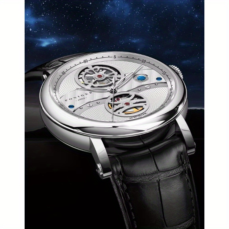 PONIGER Hollowed-out Business Luxury Brand Men's Watch, Luxury Men's Automatic Watch with Genuine Leather Strap - Image 12