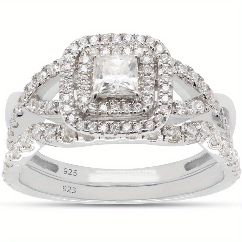 925 Silvery 0.90 Carat Princess & Round Cut Lab Moissanite Infinity Double Halo Engagement Bridal Ring Set In Christmas Gifts, Halloween Jewelry, Best Gifts for Good Friends, Holiday Gifts, Romantic Presents, Infinity Design, Elegant Jewelry, Highquality Plating, Labcreated Gemstone, Moissanite Ring, Halo Ring, Engaged Couples, Jewelry Lovers - Image 4