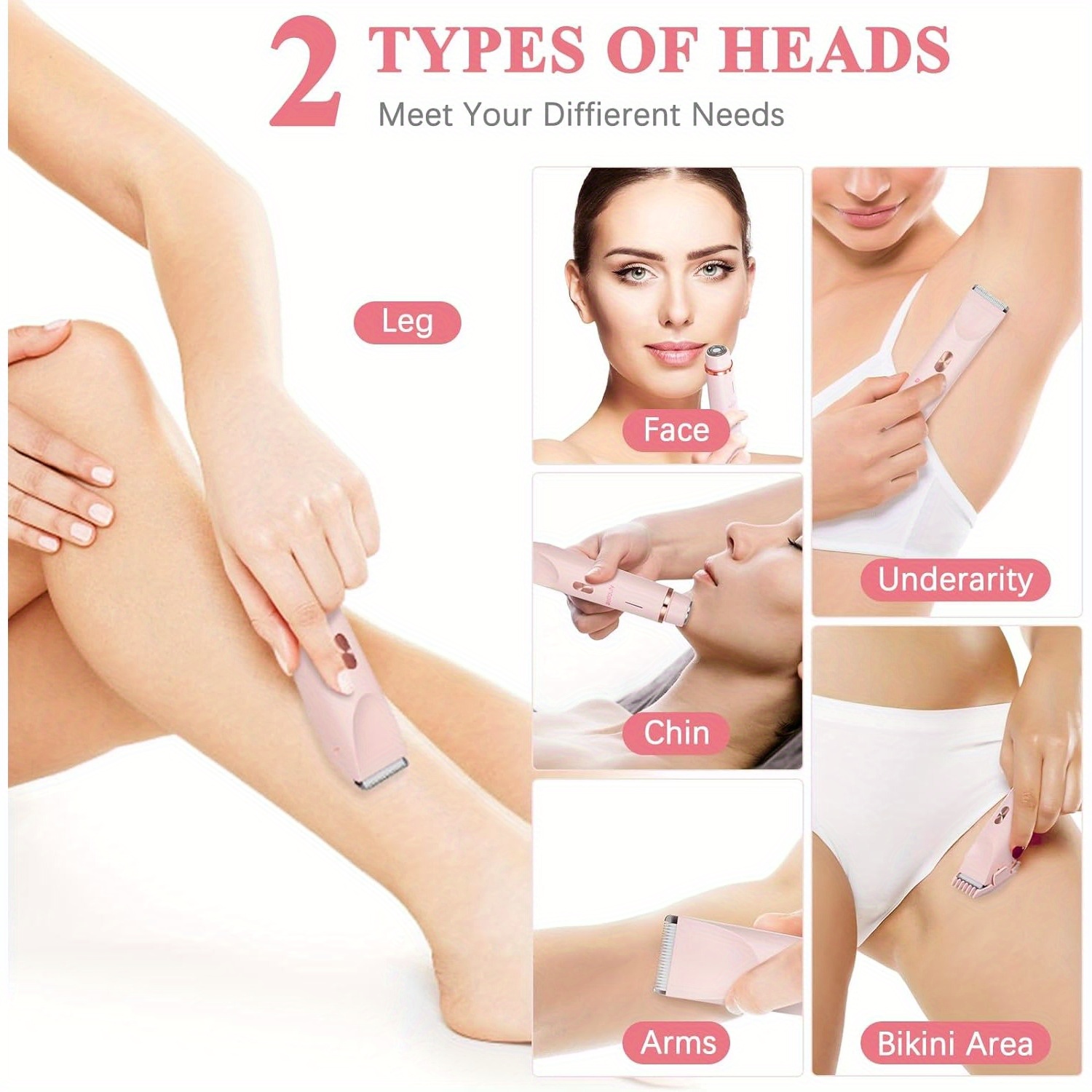 Women's 2-in-1 Dual Head Electric Epilator and Shaver, Gentle Touch with Stainless Steel Blades, USB Charging and Cleaning Brush, Suitable for Bikini Underarm Leg and Facial Hair Removal, Easy to Carry, Suitable for Women's Birthday - Image 8