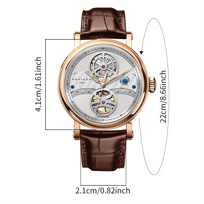 PONIGER Hollowed-out Business Luxury Brand Men's Watch, Luxury Men's Automatic Watch with Genuine Leather Strap - Image 2