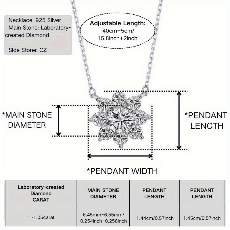 1pc 1-1.05ct 925 Silver Sunflower Laboratory-created Gemstone Pendant Necklace | D Color and VS Clarity, 18K Golden Plated, Boho and Elegant Style, Ideal for Valentine'S Day, Wedding, and Party Occasions - Image 4