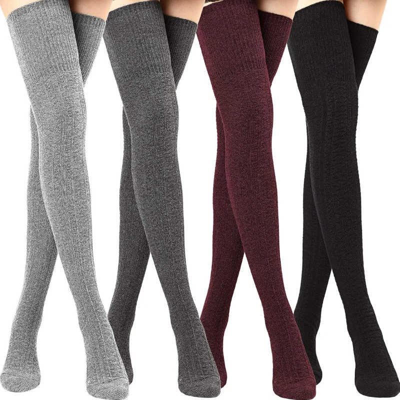 1/ 2/ 4 Pairs of High-quality Autumn and Winter Women's Socks, Thigh Warm, Soft and Comfortable Socks for Autumn and Winter, Knee High Travel, Outdoor S Calf Socks Over Knee Socks
