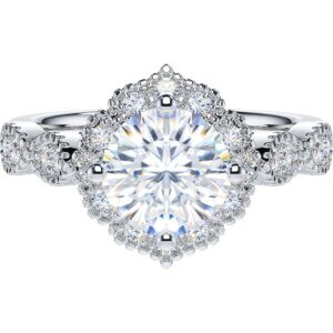 1.5CT Round Cut Genuine Moissanite or Simulated Moissanite Sterling Silver Milgrain Vintage Promise Ring Halo Engagement Ring