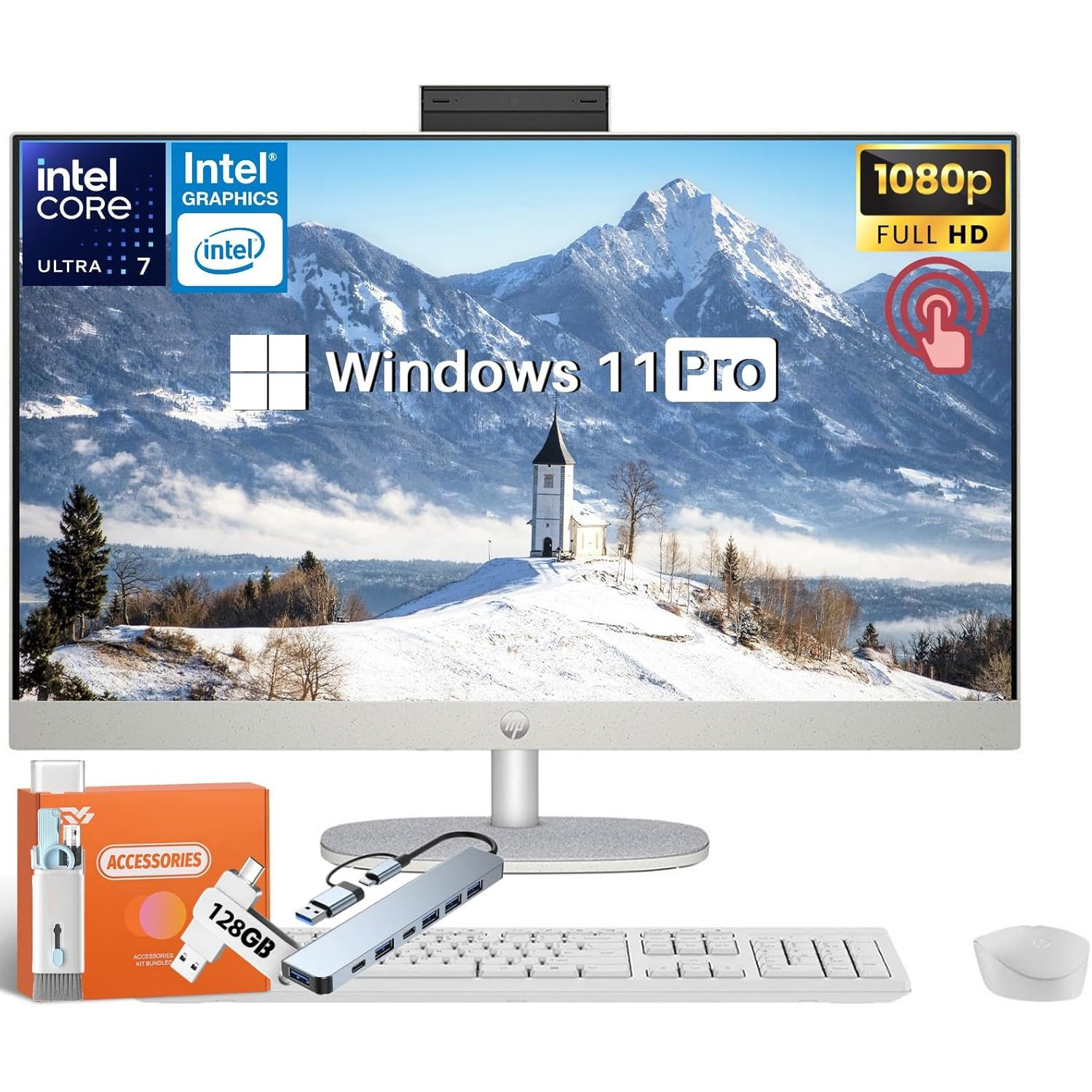 HP 2025 27" FHD All-in-One Touchscreen Desktop, Intel Ultra 7 155U 12-Core(4.8G…