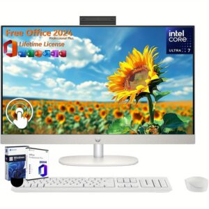 HP All in One Desktop Computer 27 Inch Touchscreen, Intel 12-core Ultra 7 155U(Up to 4.8 GHz), 64 GB DDR5, 2 TB SSD, FHD, Wi-Fi 6, Windows 11 Pro& MS Office Pro 2024 Lifetime License, Accessories, Home Office Computer, Work From Home Setup, Sleek Allinone, Touchscreen Monitor, Highperformance Build, Reliable Hardware, Touchscreen Desktop, Fhd Display, Remote Workers, Professionals