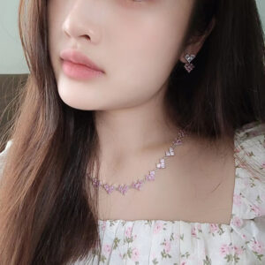 1pc Cute Pink Style Necklace Ring Earrings, Hand-Inlaid Heart Design, Suitable for Lovers Gifts, Jewelry Wear, Love Token, Holiday Present, Elegant Earrings, Delicate Craftsmanship, Handcrafted Jewelry, Statement Piece, Women’S Fashion