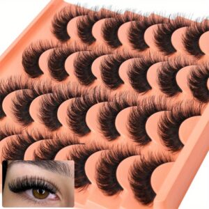 14 Pairs Fluffy False Eyelashes Natural Look Thick Faux Mink Lashes Pack Wispy Strip Fake Eyelashes Cat Eye Lashes Like Extensions Black