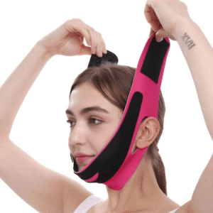 [V-Line Face Shaper] Ergonomic Face Bandage - V-Line Face Shaper for Women, Chin & Cheek Lift Up Belt, Facial Massage Strap, Light Beige Care Beauty Tool, Secure Hook-and-loop Fastener Closure, Pink & Black