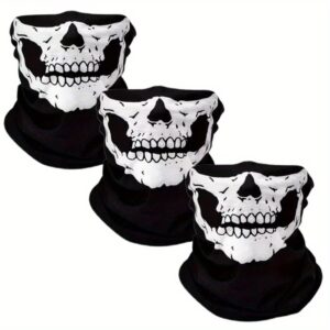 [Skull Pattern|Cycling Mask] 3pcs Skull Pattern Cycling Mask | Outdoor Sports Headscarf, Elastic, Seamless, Multi-functional, Fashionable, Comfortable, Soft, Breathable, Cold-Proof & Warm Head Cover