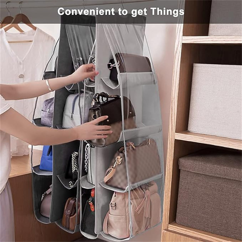 1pc LDQ Multi-Layer Handbag Organizer • 8 Pockets Foldable Oxford Cloth Hanging Storage Rack • Space-Saving Closet Organizer for Handbags, Purses & Accessories • Durable Black & Gray Design • Perfect for Christmas, Halloween, Thanksgiving • Purse Storage Organizer & Accessory Holder • Sleek Appearance & Sturdy Construction - Image 9