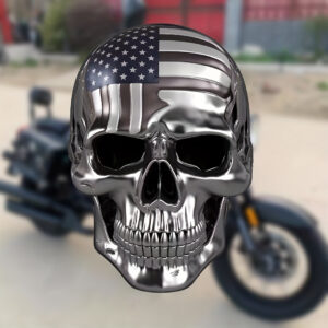American Flag Design Rock Skull 3D PE Decal, Waterproof Motorcycle Helmet Sticker for Car and Bike Decoration