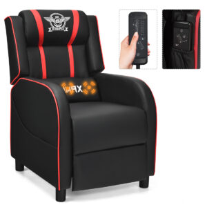 Gymax Massage Gaming Recliner Chair with Electric Adjustable 90°-160° Backrest, Memory Foam & Lumbar Massage, Ergonomic Armrests, Extendable Footrest - Faux Leather Home Theater Office Lounge Sofa, 330 lbs Capacity, Easy Assembly (Red/Blue/Pink/White), Durable Pine Wood Frame, Massage Chair Recliner