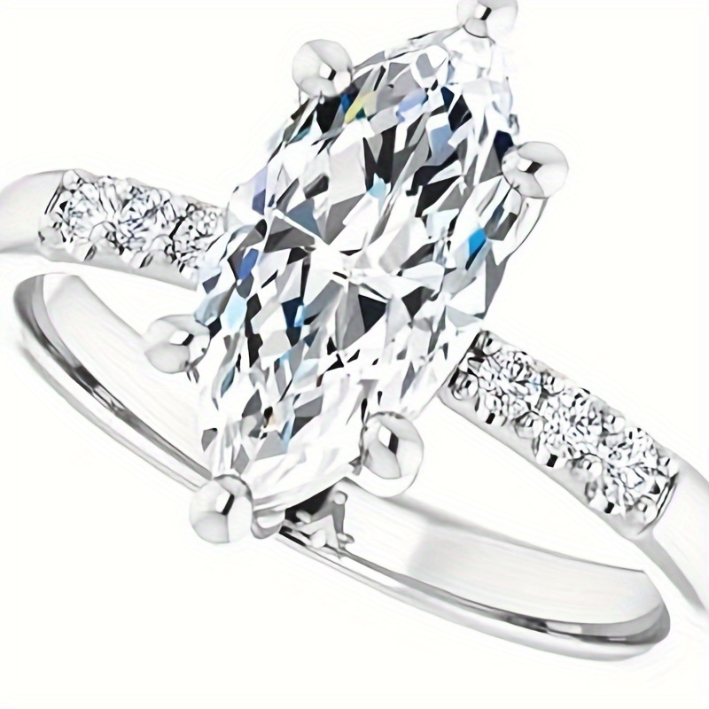 1pc S925 sterling silver Bohemian Style 2CT Marquise Cut with IGI Certificate Lab Grown D Color VVS1 Engagement Ring for Women Handmade Bridal Wedding Anniversary Proposal Gift with Round-Cut Side Stones Wedding Ring Proposal Luxurious Appea