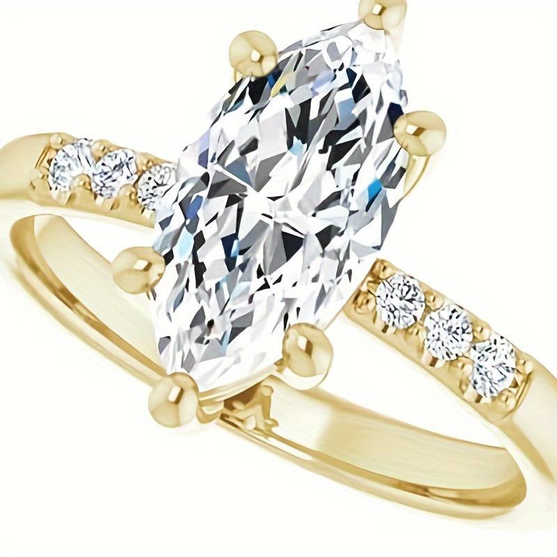 1pc S925 sterling silver Bohemian Style 2CT Marquise Cut with IGI Certificate Lab Grown D Color VVS1 Engagement Ring for Women Handmade Bridal Wedding Anniversary Proposal Gift with Round-Cut Side Stones Wedding Ring Proposal Luxurious Appea - Image 4