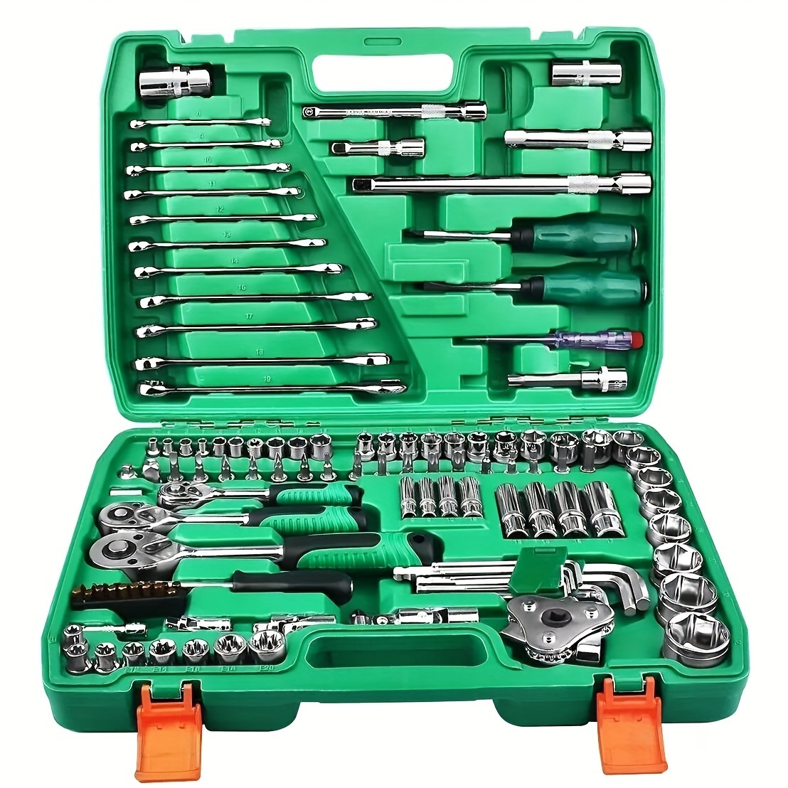 53/82/121/151PCS Heavy Duty Socket Set, (5/16 Inches to 3/4 Inches) And Metric (8 to 22mm) 1/2*1/4 Size, 6-point Design, Including Ratchet Handles, Extension Rods And Joints. Suitable for Automotive, Marine, Motorcycle Maintenance Kits - Image 13