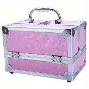 MakeupCase Aluminum Makeup Train Case Jewelry Box Cosmetic Organizer with Mirror & Trays Handheld Makeup Case with Handle