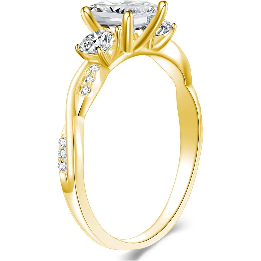 1.46-carat (ctw) Princess-cut Moissanite Twisted Wedding And Engagement Ring Set, Golden-plated Wedding Ring Set, Handcrafted Anniversary Rings, Anniversary Gift, Christmas Gift, Valentine'S Day Gift, Eternal Promise. - Image 4