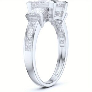 1pc s925 silver Three Stones All Princess Cut Genuine Moissanite Engagement Ring 2CT Main Stone, Proposal Gift, Elegant Design, Fine Craftsmanship, Statement Ring, Gemstone Ring, Gift Shoppers, Fashion Enthusiasts