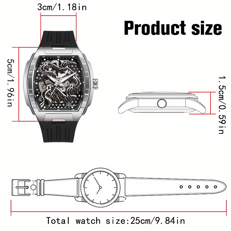 KUERST brand Men's silicone strap wine bar-shaped fully automatic mechanical watch Men's watch 3D stereoscopic double-sided openwork back transparent cool dial designed in the Great Wall style, Mechanical Watches for Men High Quality, Men's Fashion Accessory, Gift for Men, Unique Watch Design, Precision Engineering, Handcrafted Details, Skeleton Dial Watch, Automatic Movement, Fashion Enthusiasts, Young Professionals - Image 2