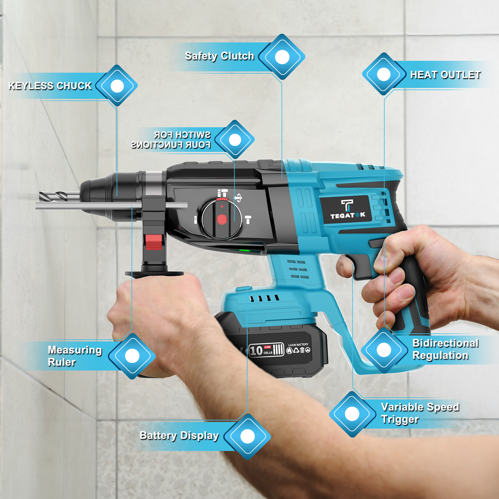 20V Brushless Cordless Electric Tool Set | Equipped with Cordless Drill, Angle Grinder, Electric Hammer, Wrench | Includes 3 Lithium-Ion Batteries | Capacity | Rechargeable | Home and Maintenance | Ideal for Men and Women | Perfect Christmas and New - Image 2