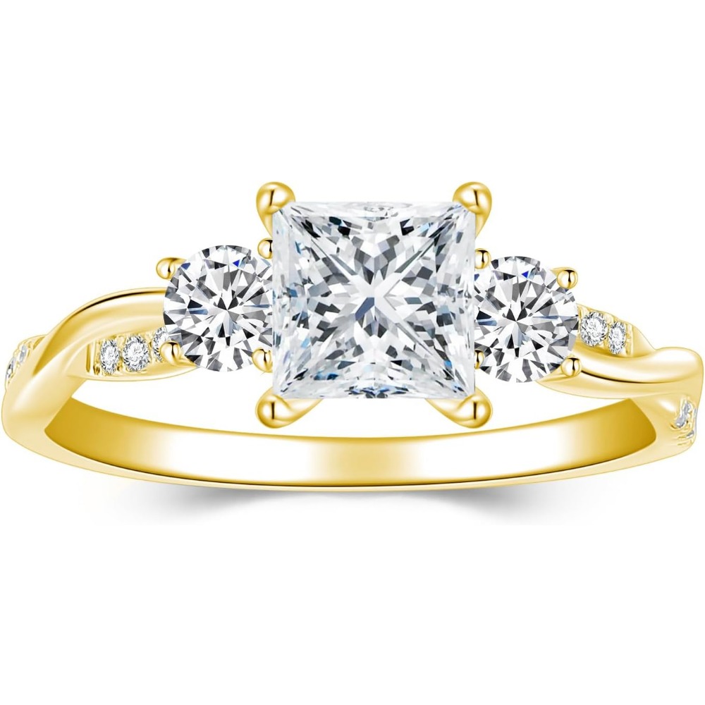 1.46-carat (ctw) Princess-cut Moissanite Twisted Wedding And Engagement Ring Set, Golden-plated Wedding Ring Set, Handcrafted Anniversary Rings, Anniversary Gift, Christmas Gift, Valentine'S Day Gift, Eternal Promise. - Image 2
