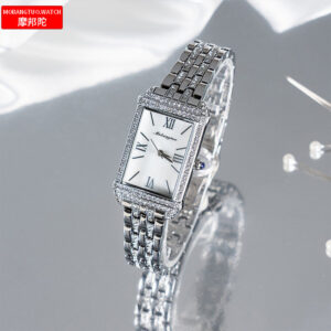 Source Factory -Studded Square Quartz Watch for Women Fashion Hot-Selling Steel Band Mother-of- Wristwatch Export Export One-Piece Dropshipping