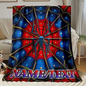 [Cozy Gift Blanket] 1pc Custom Name Spider Web Design Flannel Blanket - Personalized HD Print Lightweight Soft Warm Throw for Sofa, Bed, Travel, Living Room, Office - All-Season Cozy Gift for Family & Friends, Bed Warmer, Contemporary Style, Durable Comfort, Plaid For Sofa