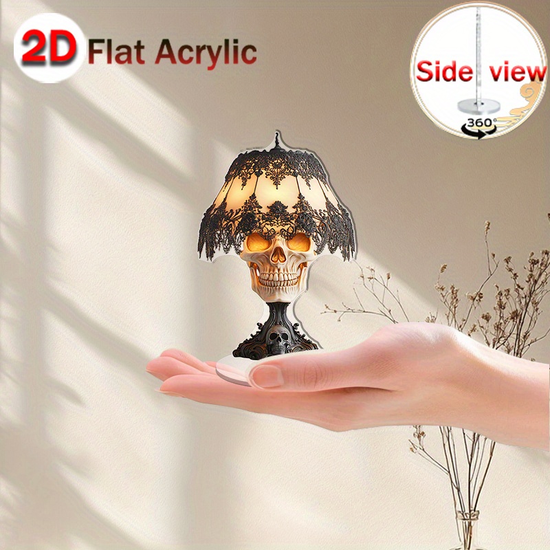 2D Flat, 1pc Modern Acrylic 2D Rotating Skull Desk Decor with Glowing Eyeballs - -Free Spinning Mechanism, Minimalist Gothic for home Office Decoration, Elegant Rotating Skull for Study Room, No /Electricity Required, 2D, 2D Flat - Image 5