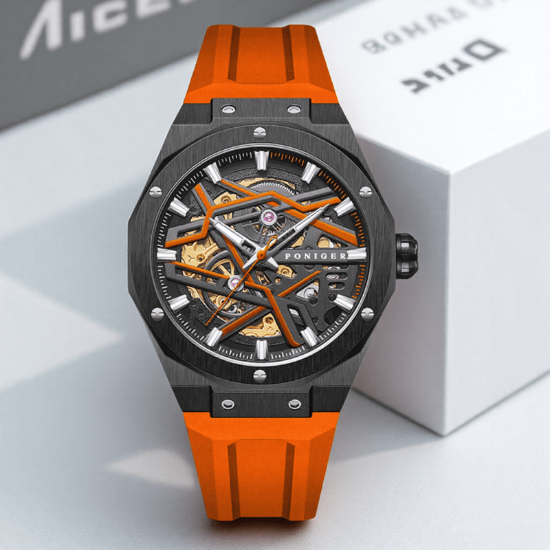 Poniger Fashionable And Casual Fully Automatic Mechanical Men'S Watch, Luxurious And Unique Hollow Design, Suitable For Parties, Sports Wear Men'S Watch, The First Choice For Gifts, Without Battery - Image 11