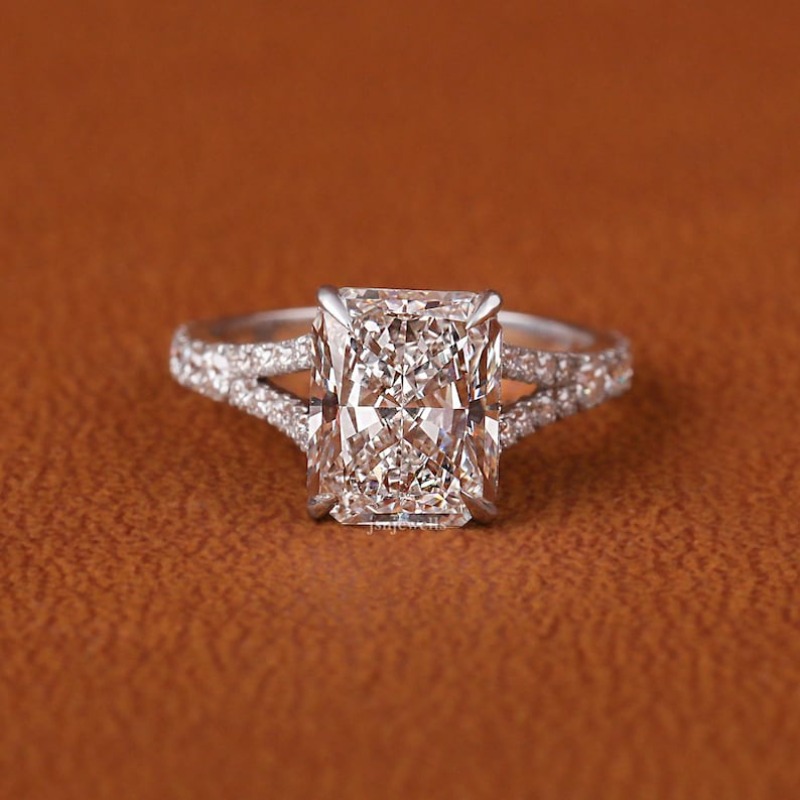 3.50CT Radiant Cut Lab Grown Engagement Ring | Split Shank Solitaire, 14K Golde…