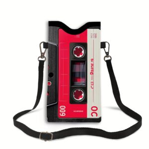 Women'S Retro Cassette Tape Wallet - Vintage 80s/90s Inspired Crossbody Bag with Adjustable Strap, Red & Cassette Design, Golden-Tone Hardware, Zippered Pocket - Durable Synthetic For Music Fans, Everyday Use - Ideal Gift For Women
