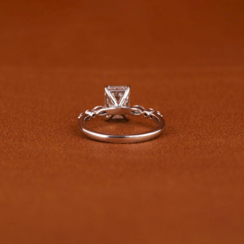 Lab-Created Emerald Cut Lab-created Diamond Engagement Ring with Hidden Halo & Pave Band - Wedding Band, Pave Setting for Year-Round Wear, Christmas Gift, Anniversary (Emerald Gemstone) - Image 5