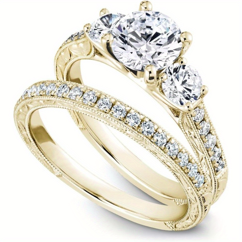 Moissanite Engagement Rings Set 925 Sterling Silver White Golden/ Yellow Golden/ Rose Golden Wedding Rings Bridal Rings Set for Women, D Color VVS1 Round Cut Bridal Sets for Women - Image 5