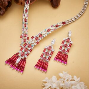 2pcs Exquisite Tassel Necklace and Earrings Set, Plated, Suitable for Daily Wear and Gifting, Party Favors, Holiday Parties, Dates, Vacations, Birthdays, Anniversaries, Valentine'S Day, Travel, Holiday Gifts, For Teenager