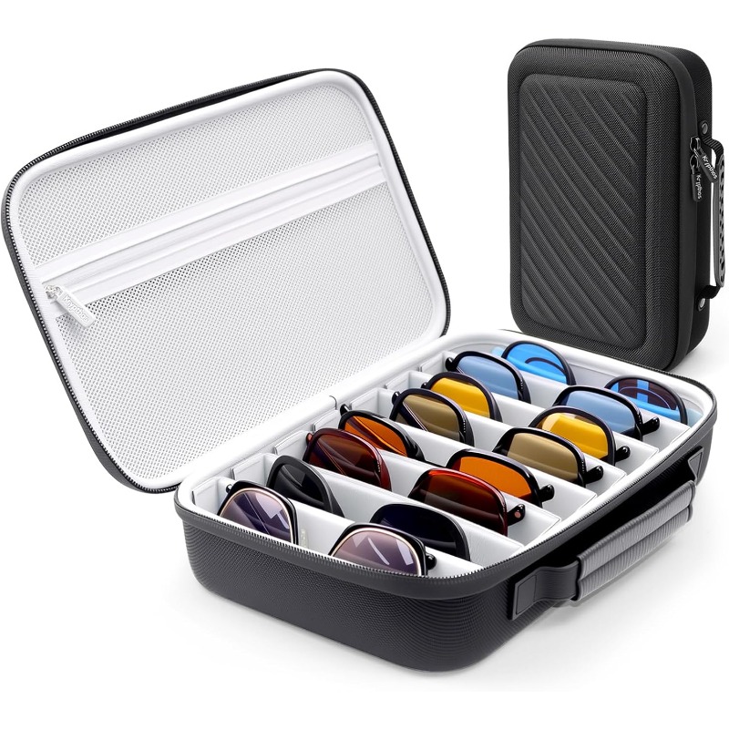 Large Fashion Glasses & Eyeglasses Organizer Case Compatible for 8-Pair Storage - Heavy-Duty Crushproof Eyewear Box with Adjustable Dividers, Nylon/ Hard & Soft, Portable Glasses Holder for Men/Women (Gift) - Image 3