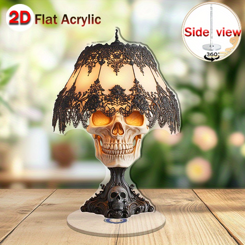 2D Flat, 1pc Modern Acrylic 2D Rotating Skull Desk Decor with Glowing Eyeballs - -Free Spinning Mechanism, Minimalist Gothic for home Office Decoration, Elegant Rotating Skull for Study Room, No /Electricity Required, 2D, 2D Flat