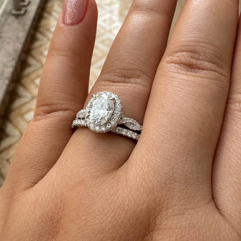Newshe Jewellery Moissanite Wedding Sets for Women 925 Silver Bridal Set Oval Engagement Ring Sets Promise Eternity Size 5-10 - Image 8