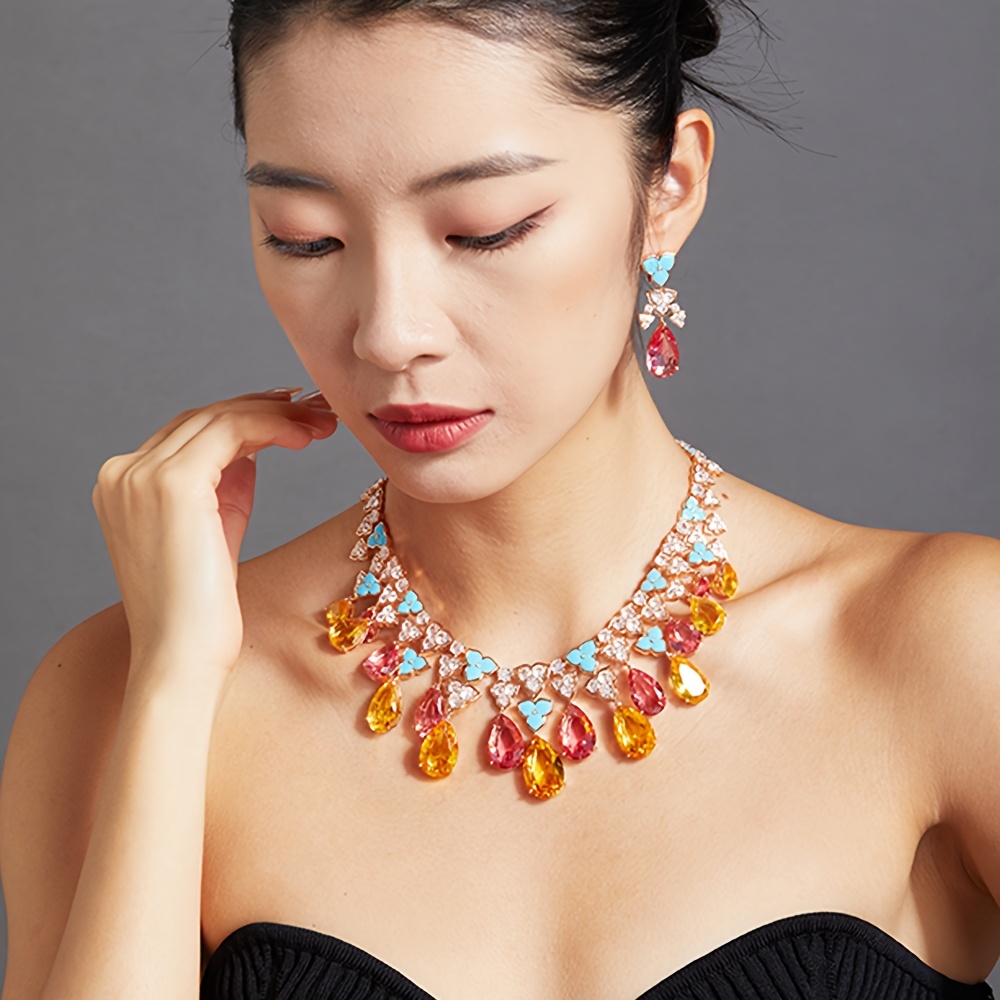 2pcs Elegant Teardrop Necklace & Earrings Set 18K Golden plated 18K Golden plated, September Birthstone (Synthetic Stone) for, Wedding/Party/Anniversary/Valentine's/Christmas Gift, Year-Round Wear for Birthdays & Special Occasions, for Teenager - Image 8