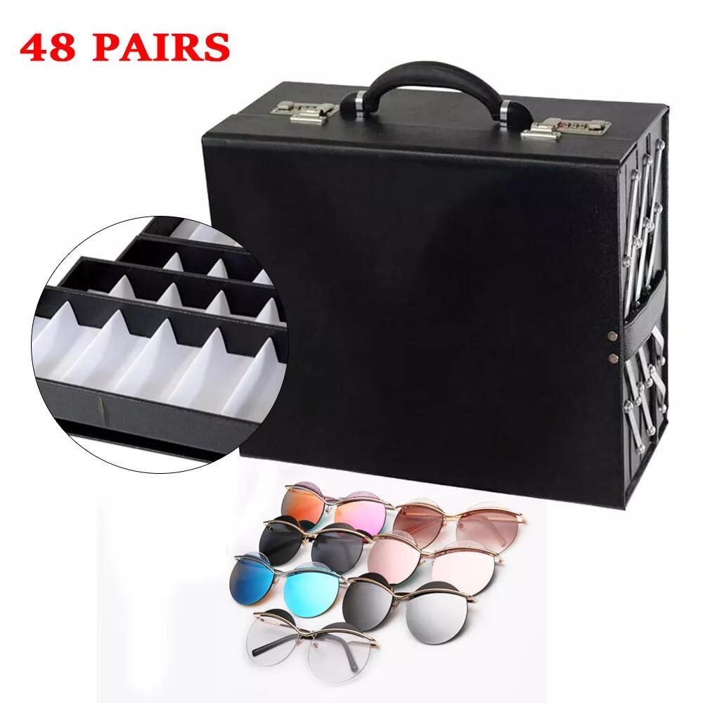 Luxurious Black Faux Leather Eyeglasses Storage Case - Holds 48 Pairs, Foldable 8-Tier Fashion Glasses Display Box with Soft Interior, Durable & Spacious Organizer for Glasses - Image 4