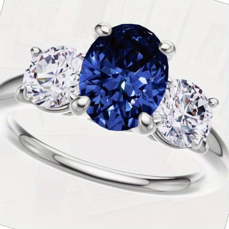 2.00 Lab-Created Oval Sapphire & Gemstone 3-Stone Wedding Ring in Golden - Elegant, 4-Prong Design, Luxury Classic Style, Valentine'S Day and Elegant Occasions, Valentine'S Day Rings | Elegant Wedding Rings | Luxury Ring Designs, Gemstone Wedding Rings - Image 3