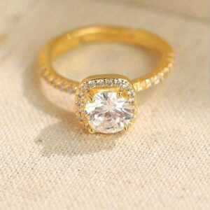 1pc 0.5-1.05 Carat Brilliant Round Cut Laboratory-created Simulated Stone of D Color and VS Clarity Ring | 18K Golden Plated, 925 Silver, Elegant and Easy Style, Ideal for Wedding and Valentine'S Day Gifts, Perfect for Women