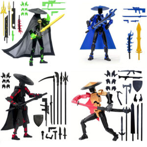 4pcs 3D Printed T13 Xiake Style Dolls - Multi-Joint Poseable Action Figures with Chibi-Style Face & Collectible Outfits, Flexible Movable Limbs for Desktop/Chassis Display - Suitable for Birthday/Holiday Gifts (Multi-Color Options)