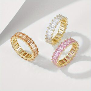 Personalized Hip Hop Rectangular Color Zirconia Sterling Silver Ring Hipster Hiphop Hot Ring Jewelry