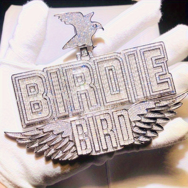 925 Silver Full Moissanite Men's Hip Hop Wing Pendant Letter Necklace Pendant Men's Street Trend Necklace Holiday Gifts Birthday Party Gifts Best Gifts for Boyfriends Daily Wear - Image 5